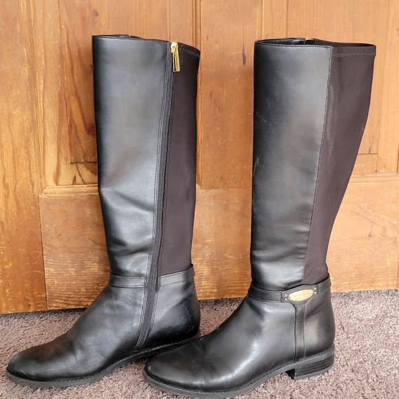 Michael Kors Black Finely Tall Leather Riding Heeled Boots 7 - Picture 12 of 16
